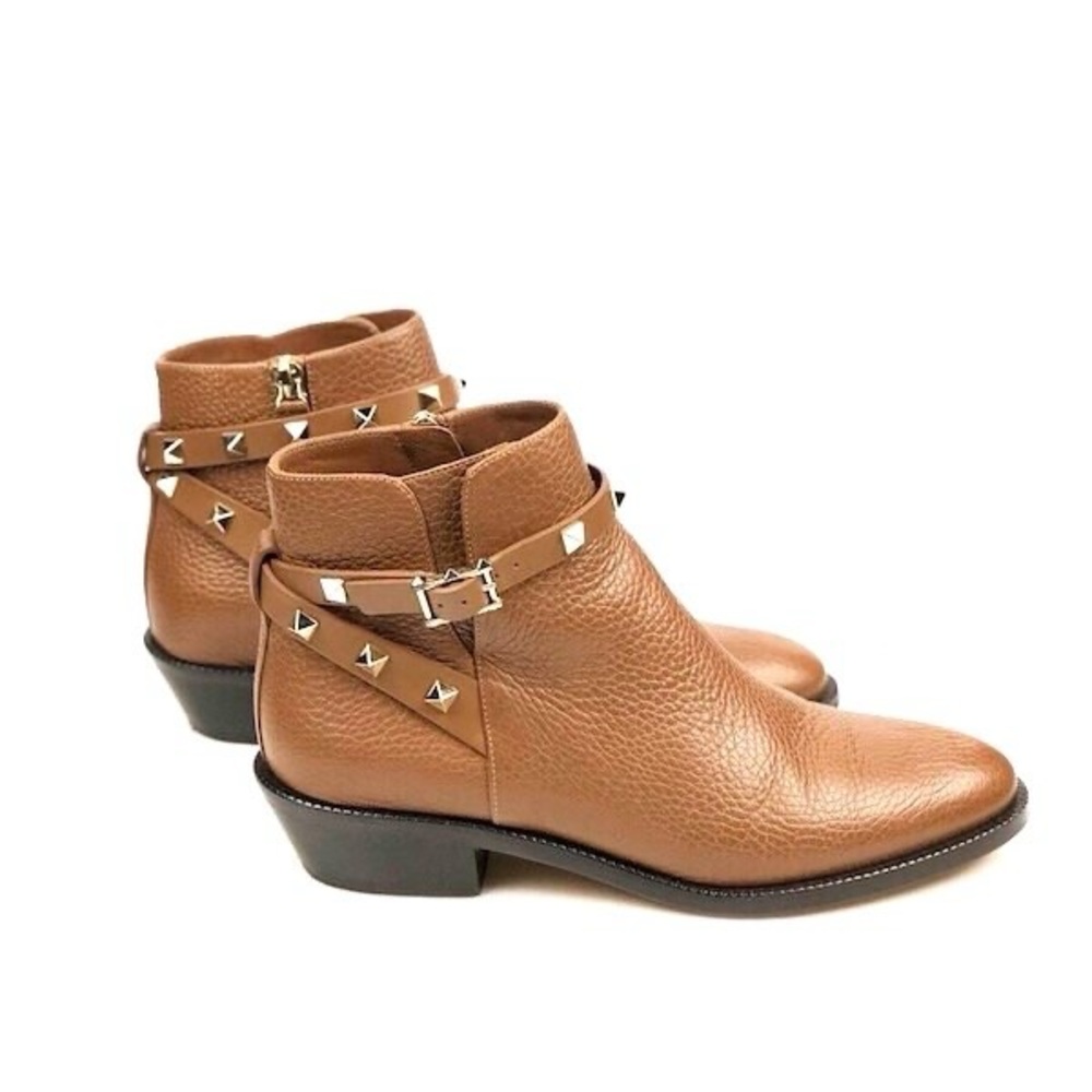 Valentino Studded Tan Ankle Boots Size 35.5